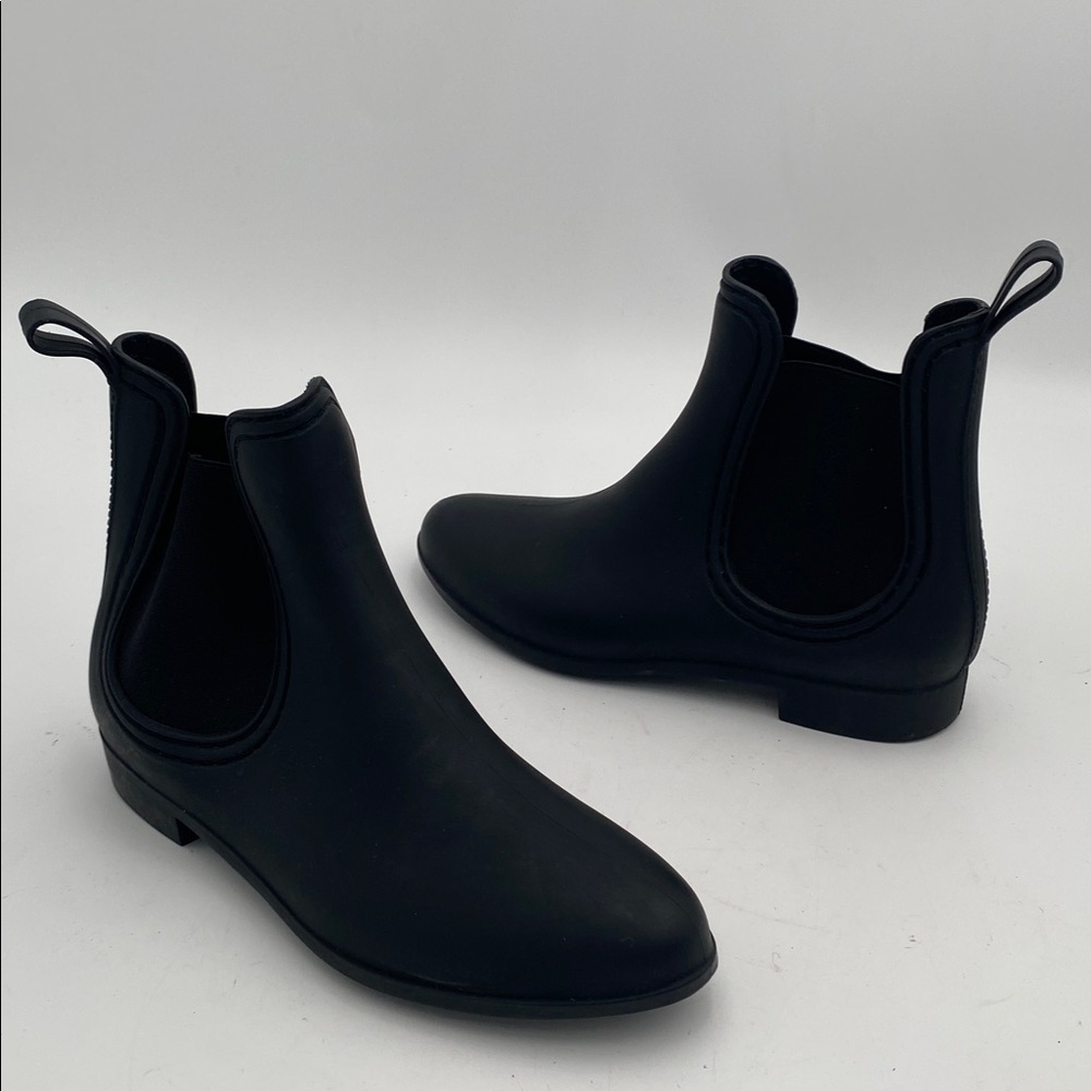 Jeffrey Campbell Stylish Black Ankle rubber rain snow Boots women 7 pull-on